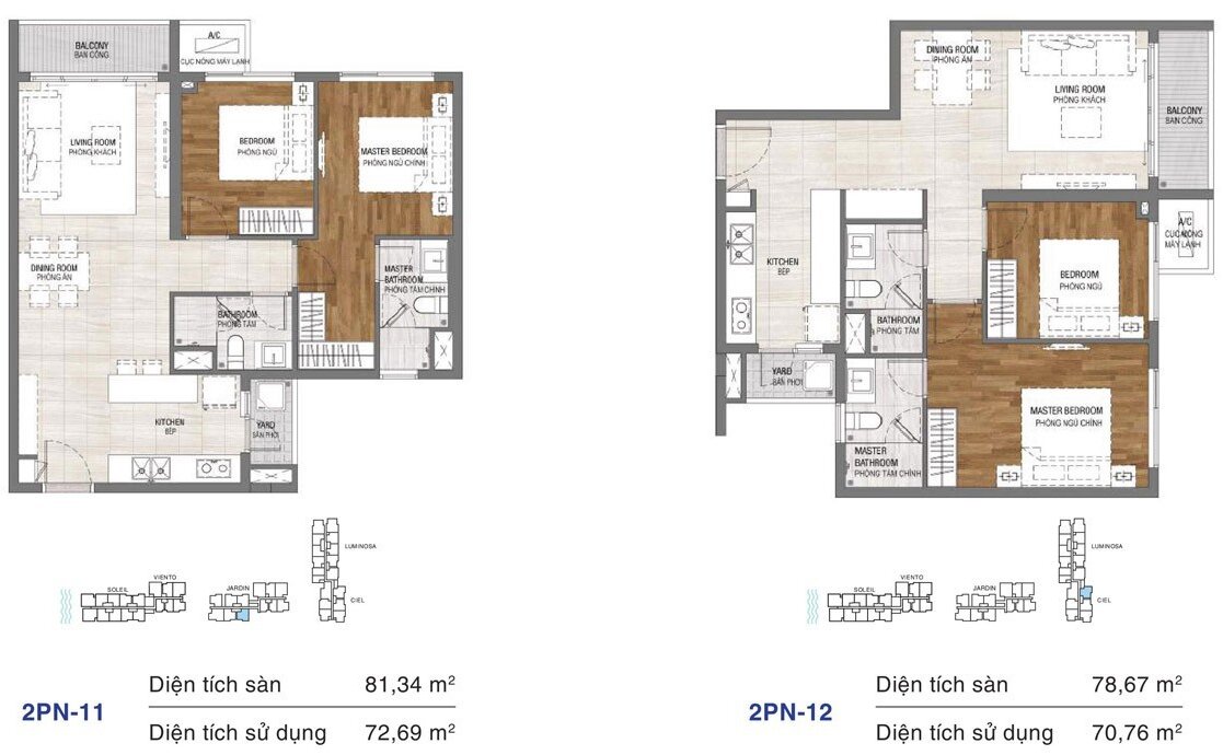 Dự án căn hộ One Verandah Quận 2 - Layout 2 phòng ngủ 78,67m2 và 81,34m2