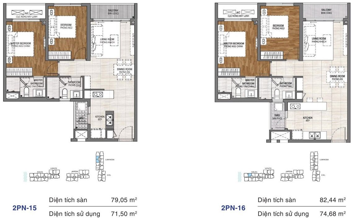 Dự án căn hộ One Verandah Quận 2 - Layout 2 phòng ngủ 79,05m2 và 82,44m2
