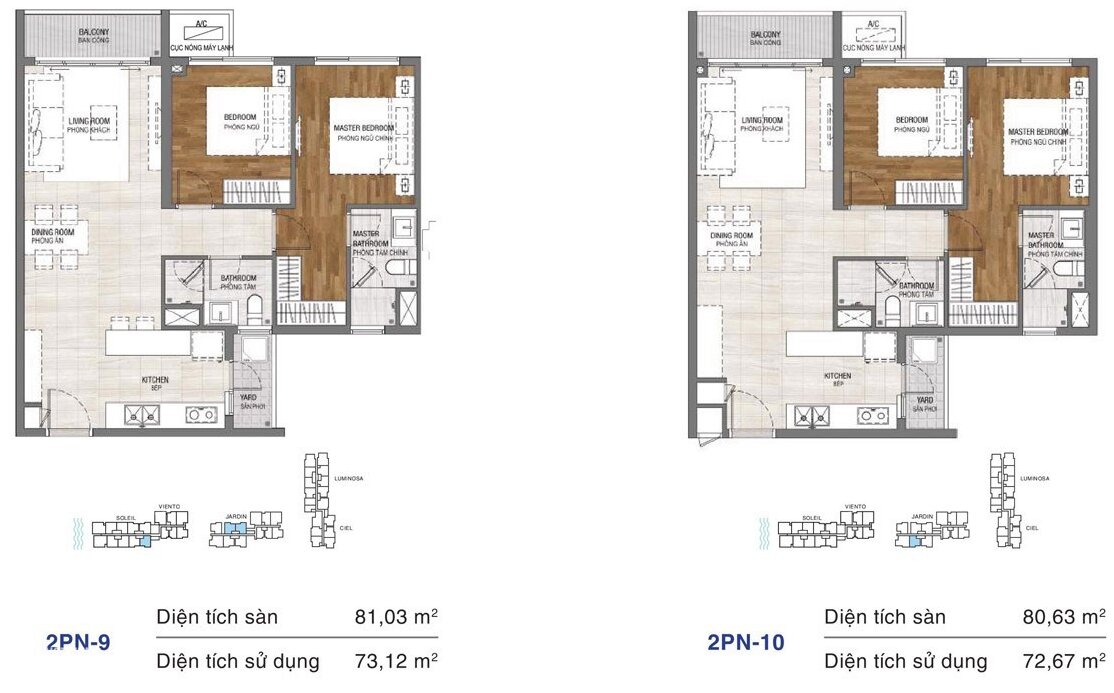 Dự án căn hộ One Verandah Quận 2 - Layout 2 phòng ngủ 80,63m2 và 81,03m2