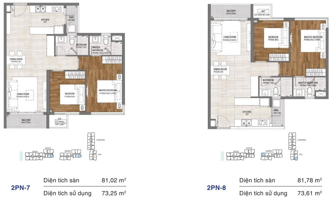 Dự án căn hộ One Verandah Quận 2 - Layout 2 phòng ngủ 81,02m2 và 81,78m2